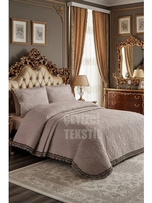 Çt Çeyizci Tekstil Bade Çift Kişilik Yatak Örtüsü, Yatak Takımı - Kapuçino (Bedding Set)