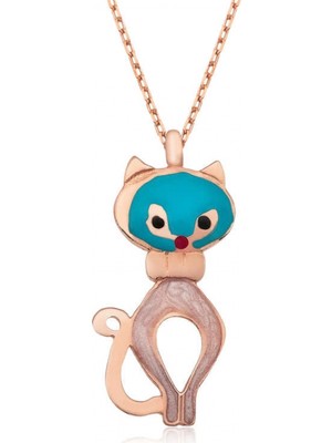 Pileli Store 925 Ayar Gümüş Kedi Kadın Gümüş Kolye