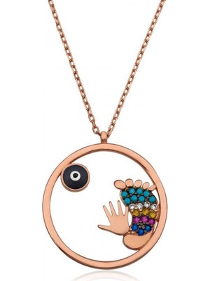 Pileli Store 925 Ayar Gümüş Nazarlı El ve Ayak Izi Kadın Gümüş Kolye