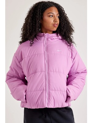 Nike Terma Fit Synthetic Fill Loose Fit Classic Puffer Jacket Kadın Kapüşonlu Bol Kesim Şişme Mont Pembe