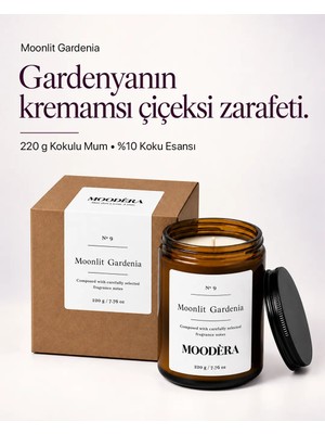 Moodèra Gardenia Kokulu Mum, %10 Koku Esansı, Soya ve Parafin Mum Karışımı, 220 G, Kutulu