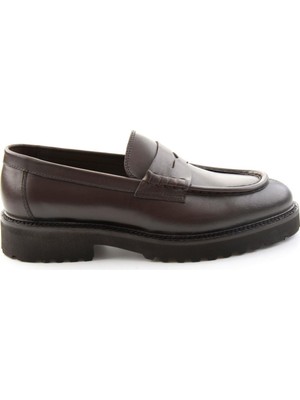 Bambi Kahve Antik Hakiki Deri Erkek Loafer Ayakkabı E01648626941