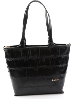 Bambi Siyah Kroko  Kadın Omuz Çantası C06636760111