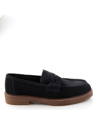 Bambi Lacivert Süet Hakiki Deri Erkek Loafer Ayakkabı E01698634102