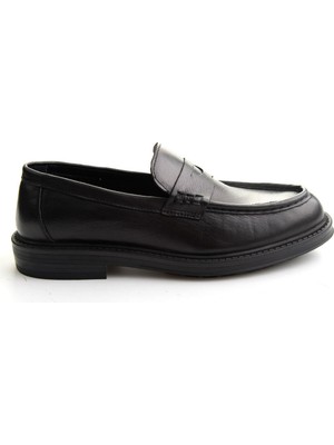 Bambi Siyah Antik Hakiki Deri Erkek Loafer Ayakkabı E01820604041