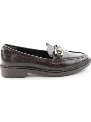 Bambi Kahve Kroko  Kadın Loafer Ayakkabı K01216100411