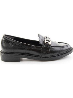 Bambi Siyah Kroko  Kadın Loafer Ayakkabı K01216100411