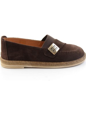 Bambi Kahve Süet Hakiki Deri Kadın Loafer Ayakkabı K01281035502