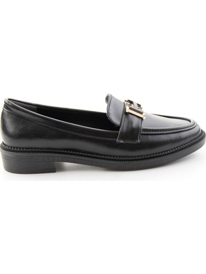 Bambi Siyah Kırışık  Kadın Loafer Ayakkabı K01216100542