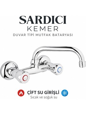 Sardıcı Kemer Krom Duvar Tipi Mutfak Evye Bataryası Çift Su Girişli Dirsek Rozet Takımı Dahil