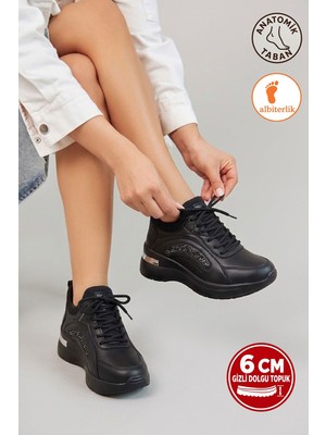 Albishoes Kadın Lastikli Simli Gizli Dolgu Topuk 6 cm Yumuşak Rahat Taban Mevsimlik Spor Ayakkabı