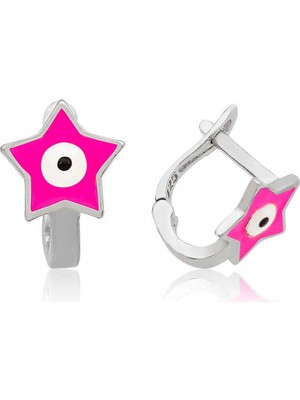 Pileli Store 925 Ayar Gümüş Pembe Yıldız Çocuk Küpesi