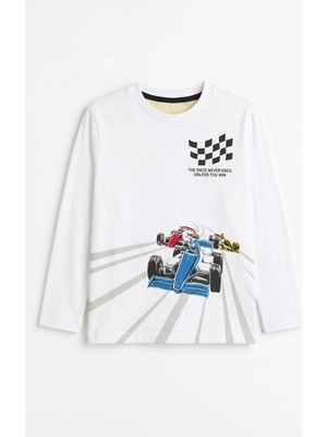 Minipomes Erkek Çocuk Racer Penye Sweatshirt Beyaz