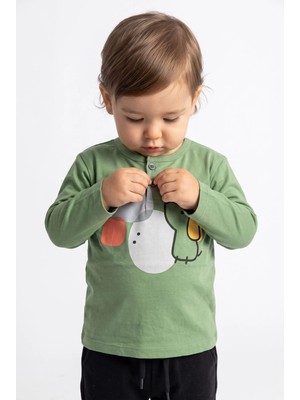 Minipomes Erkek Bebek Circle Mouse Penye Sweatshirt Gri