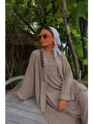 Nazzain Bej Dokulu Abaya 2\'li Takım – Içlikli