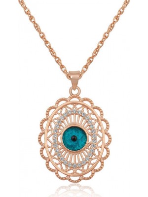 Pileli Store ​925 Ayar Gümüş Rose Oval Nazar Kolye