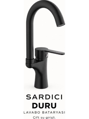 Sardıcı Duru Siyah Lavabo Bataryası Pirinç Gövde Çift Su Girişli Tam Takım