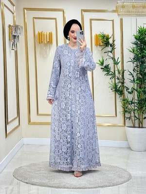 Nazzain Diana Güpürlü Ferace Gri