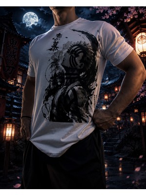 Akaza Baskılı Beyaz Anime Tişört