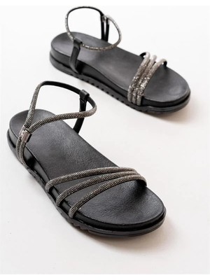1001-1100 Siyah Taşlı Kadın Sandalet