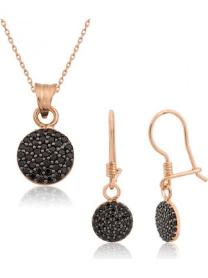 Pileli Store ​925 Ayar Gümüş Siyah Yuvarlak Set
