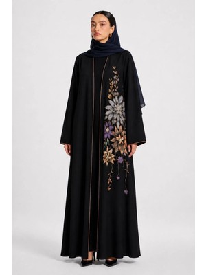 Nazzain Siyah Gold Nakış Detaylı Abaya