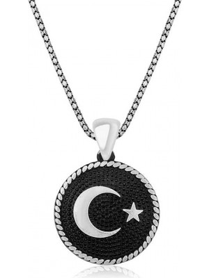 Pileli Store 925 Ayar Gümüş Ay Yıldız Erkek Gümüş Kolye