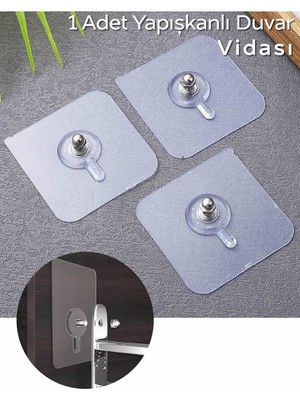 Mithra Life 1 Adet Şeffaf Yapışkanlı Duvar Tablo Çerçeve Vida Çivisi Askısı MIT1353
