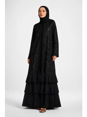 Nazzain Özel Taş Işlemeli Siyah Abaya