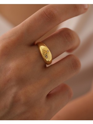 missamori 925 Ayar Gümüş Gold Kaplama Ayarlanabilir Ay Yıldız Zirkon Taşlı Yüzük