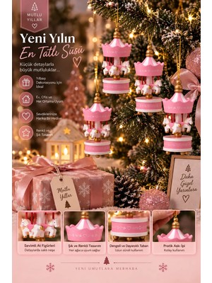 Munico 12 Adet Pembe Yılbaşı Süsü Asılabilir Çam Ağacı Dekorasyon Süsü Pembe Yeni Yıl Süsü Atlı Karınca