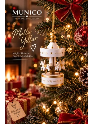 Munico 18 Adet Premium Beyaz Gold Çam Ağacı Süsü Atlı Karınca Figürlü Asılabilir Yılbaşı Süsü Yılbaşı Dekor