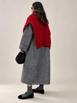 Serhane Oversize Balıksırtı Düğmeli Rene Kaban