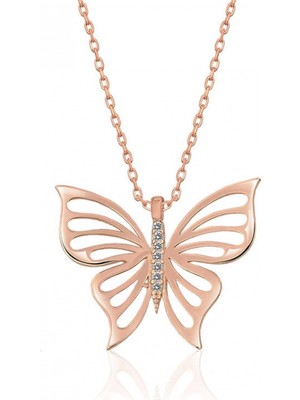 Pileli Store 925 Ayar ​gümüş Rose Bahar Kelebeği Kadın Gümüş Kolye