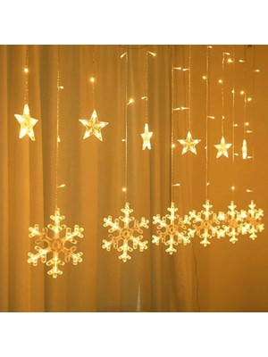 Store Gün Işığı - Kar Tane 3mt - Fişli Eklemeli - Fonksiyonlu Lux Sarkıt Perde LED - Dekor Lamba