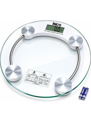 Store Dijital - Pilli Yuvarlak Banyo Baskül Terazi Tartı LCD Ekran 180KG/0.1G 30X30CM İ11-026