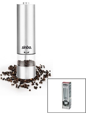 Store Sinbo SHB-7502 Pilli  Otomatik Tuz - Karabiber Öğütücü Işıklı  Çelik Gövde  Akrilik Hazne