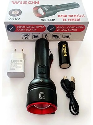 Store Wıson WS-5572 20W Uzun Menzilli Şarjlı Metal El Feneri