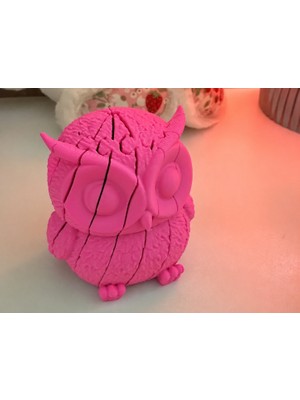TeknoKapsül 3D Baskı Hareketli Baykuş Figürü - Eklemli Flexi Oyuncak - Pembe