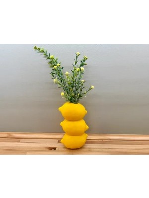 TeknoKapsül 3D Baskı Limon Formlu Dekoratif Vazo Üst Üste Limon Tasarımlı Mutfak Çiçekliği Kuru Çiçek Vazosu Sarı