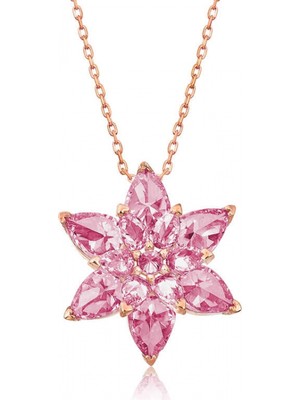 Pileli Store 925 Ayar Gümüş Rose Pembe Lotus Çiçeği Kolye