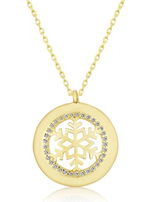 Pileli Store 925 Ayar Gümüş Gold Kar Tanesi Kadın Gümüş Kolye
