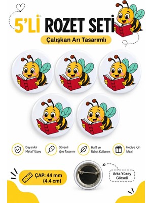 Sevimli Çalışkan Arı Öğrenci Okul Rozet Seti Ceket-Çanta-Kalemlik-Şapka-Aksesuar Rozeti (44MM) 5 Adet