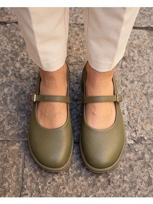 Futsi Shoes Sora Haki Hakiki Floter Deri Rahat Kalıp Mary Jane Tokalı Kadın Babet
