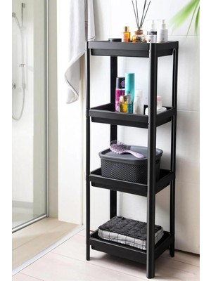 Neva Home 4 Katlı Geçmeli Plastik Banyo ve Mutfak Organizeri, Kolay Montajlı 4 Katlı Raf, Mutfakta ve Banyoda Kullanım Için Ideal, Dayanıklı Depolama Çözümü (Siyah)