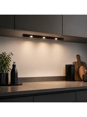 Neva Home Şarjlı Sensörlü LED Dolap Içi Aydınlatma 40,5 Cm, 3W Ultra Slim Tezgah Altı Lamba, 3 Renk Işık Seçenekli, Dimlenebilir, USB Şarjlı Siyah LED Işık