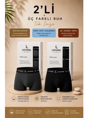 Pileli Store Erkek Likralı Pamuklu Nefes Alan Penye Boxer 2li Paket - Füme - Siyah
