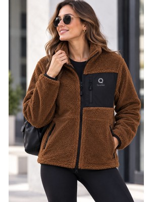 Machi Kadın OVERSIZE Kuzu Welsoft Sıcak Tutan Peluş Polar Ceket 3 Cepli Tam Fermuarlı Geniş Beden (Bir beden küçük alabilirsiniz)