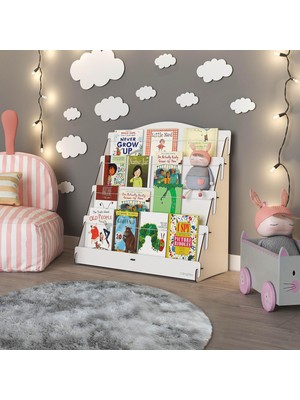 Neva Home Lucky Montessori Ahşap Çocuk Odası 4 Raflı Kitaplık (Beyaz)
