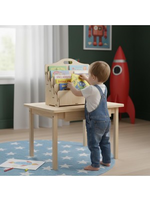 Neva Home Carry Montessori 4 Raflı Ahşap Mini Kitaplık -Çocuk Odası Kitaplık - Çocuk Kitaplığı - Bebek & Çocuk Odası Için Mini Kitaplık- Çocukların Kolay Erişebileceği Kitaplık - (Akçaağaç)